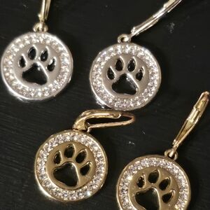 Gold and Silver Paw Print Earrings